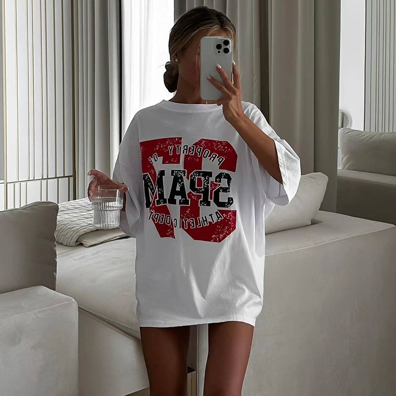 White Retro Short Sleeve T-Shirt for Women - American Style Loose Half-Sleeve Top for Summer - Trendy High Street Fashion White Retro Short Sleeve T-Shirt for Women - American Style Loose Half-Sleeve Top for Summer - Trendy High Street Fashion
