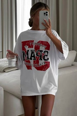 White Retro Short Sleeve T-Shirt for Women - American Style Loose Half-Sleeve Top for Summer - Trendy High Street Fashion