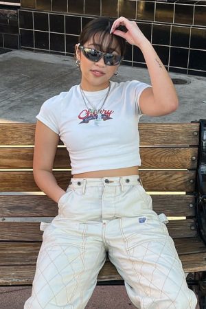 White Short Sleeve Crop T-Shirt for Women - Retro American Style Belly-Baring Top, Summer Fashion, ABG Hot Girl Vibe