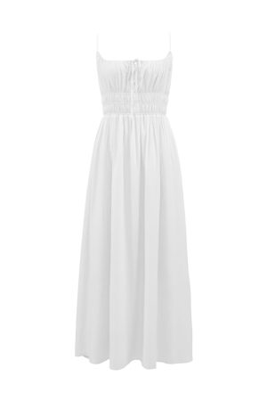 White Spaghetti Strap A-Line Dress with Long Skirt â€“ Sexy Vacation Style, Trendy French Design, Perfect for Summer Events