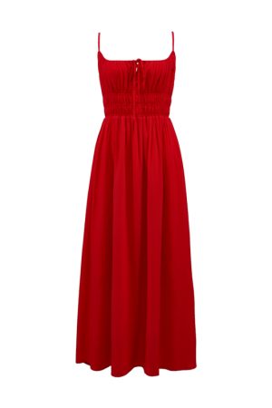 White Spaghetti Strap A-Line Dress with Long Skirt – Sexy Vacation Style, Trendy French Design, Perfect for Summer Events