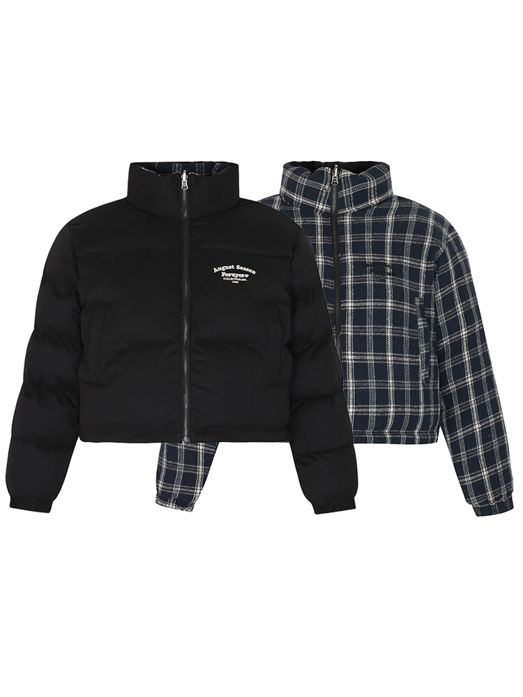 Winter Plaid Reversible Cotton Jacket for Women - Embroidered Slogan, Thickened Outerwear, Cozy Layering, Trendy Street Style Winter Plaid Reversible Cotton Jacket for Women - Embroidered Slogan, Thickened Outerwear, Cozy Layering, Trendy Street Style