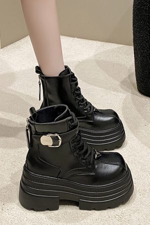 Women's 10cm Martin Boots - Plush Slim Short Thick-Soled Height-Increasing Autumn Winter 2024 Style for Petite Fashion