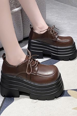 Women's 10cm Thick-Soled British Style Leather Loafers - 2025 Casual Platform Shoes for Petite Height Increase