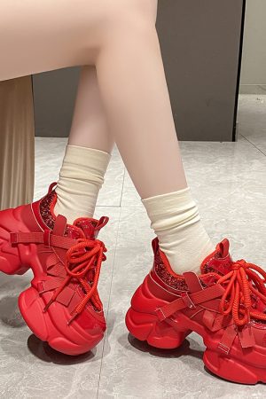 Women's 8CM Thick-Soled Casual Dad Shoes - Plush Sports Sneakers for Autumn Winter 2023, Trendy European Style