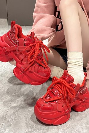Women's 8CM Thick-Soled Casual Dad Shoes - Plush Sports Sneakers for Autumn Winter 2023, Trendy European Style