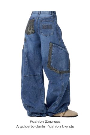 Women's American Retro Deconstructed Leopard Print Cargo Jeans - Autumn Winter Style, Loose Banana Scythe Pants