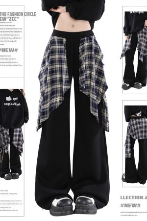 Women's American Street Style Faux Two-Piece Spliced Skirt & Jazz Dance Wide-Leg Trousers - Casual Fall & Winter 2025 Fashion