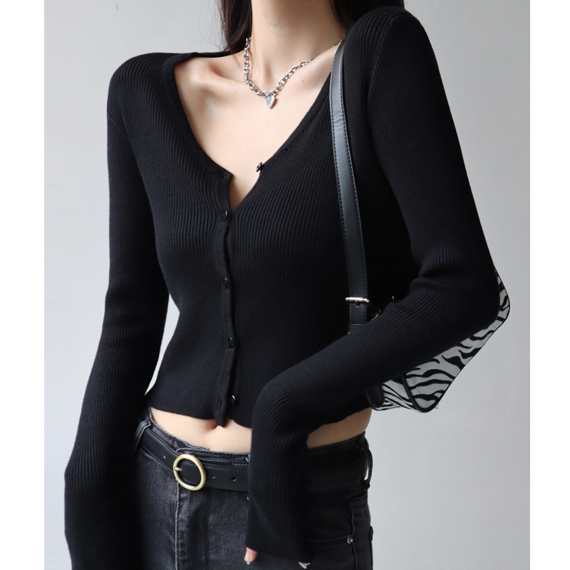 Women's American Style Fitted V-Neck Knit Top & High-Waisted Long Sleeve Cardigan - Slimming, Casual Chic Fashion Women's American Style Fitted V-Neck Knit Top & High-Waisted Long Sleeve Cardigan - Slimming, Casual Chic Fashion