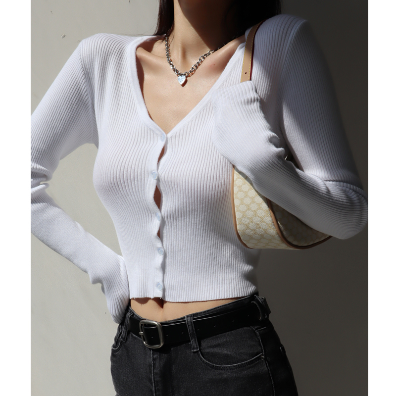 Women's American Style Fitted V-Neck Knit Top & High-Waisted Long Sleeve Cardigan - Slimming, Casual Chic Fashion Women's American Style Fitted V-Neck Knit Top & High-Waisted Long Sleeve Cardigan - Slimming, Casual Chic Fashion