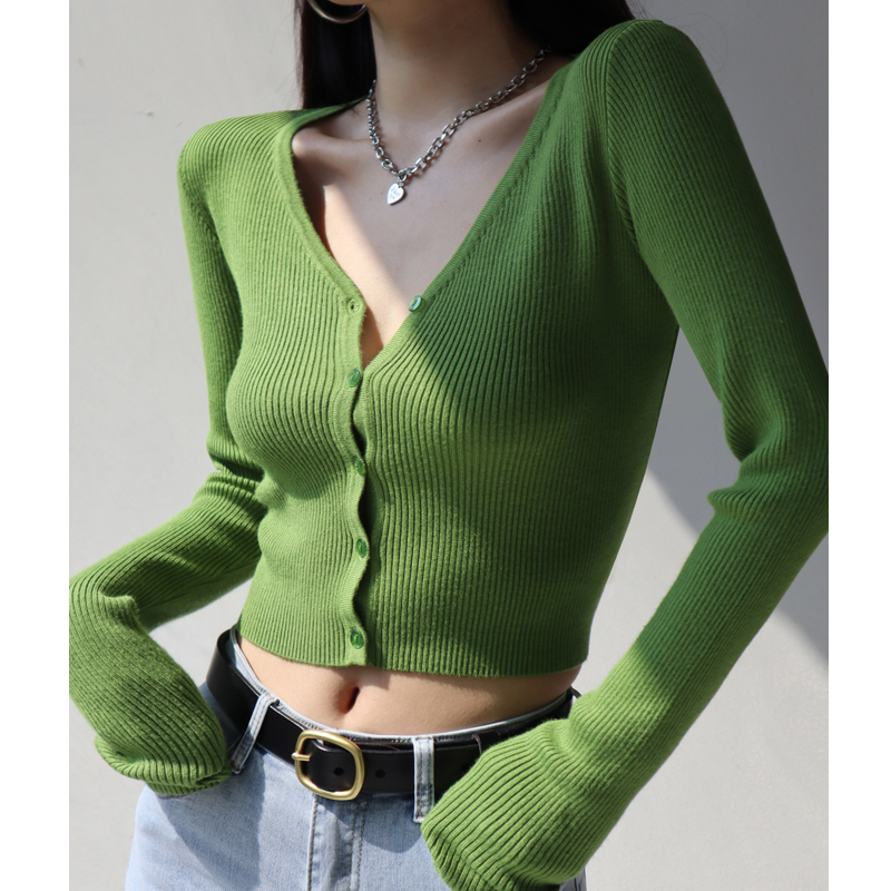 Women's American Style Fitted V-Neck Knit Top & High-Waisted Long Sleeve Cardigan - Slimming, Casual Chic Fashion Women's American Style Fitted V-Neck Knit Top & High-Waisted Long Sleeve Cardigan - Slimming, Casual Chic Fashion