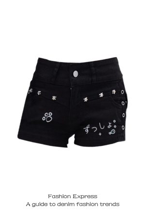 Women's Black Denim Shorts, Low Waist Slim Fit, Stretchy Summer Style 2025, Trendy Hot Girl Look