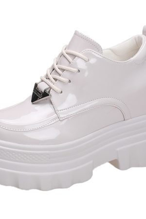 Women's Black Leather Platform Loafers - 2023 Summer British Retro Lace-Up Thin Thick-Soled Versatile Shoes