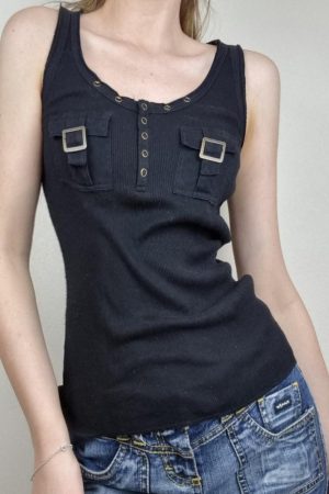 Women's Black Ribbed Sleeveless Vest - Stylish Workwear Top, Versatile Waist-Defining Design, Cool Fashion Essential