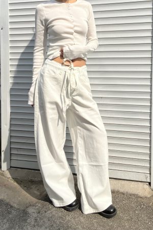 Women's Casual Loose Wide-Leg Sweatpants with Drawstring - Versatile Thin Jeans for Effortless 90s Y2K Style
