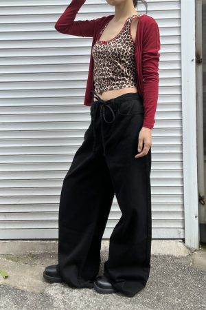 Women's Casual Loose Wide-Leg Sweatpants with Drawstring - Versatile Thin Jeans for Effortless 90s Y2K Style