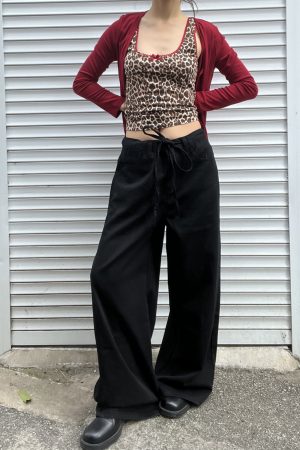 Women's Casual Loose Wide-Leg Sweatpants with Drawstring - Versatile Thin Jeans for Effortless 90s Y2K Style