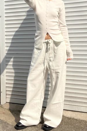 Women's Casual Loose Wide-Leg Sweatpants with Drawstring - Versatile Thin Jeans for Effortless 90s Y2K Style