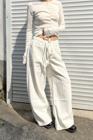 Women's Casual Loose Wide-Leg Sweatpants with Drawstring - Versatile Thin Jeans for Effortless 90s Y2K Style