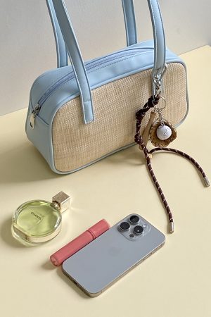 Women's Color Block Spliced Straw Beach Bag - Korean INS Style Handheld Underarm Bag for Vacation & Summer Outings