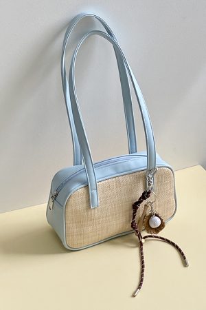 Women's Color Block Spliced Straw Beach Bag - Korean INS Style Handheld Underarm Bag for Vacation & Summer Outings
