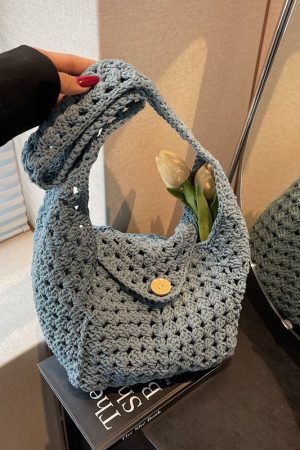 Women's Cotton Yarn Woven Beach Tote Bag - Summer 2025 Hollow Crossbody for Vacation & Commuter Style