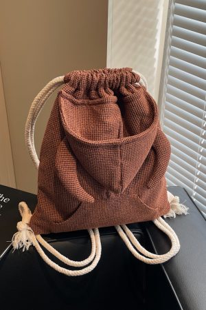 Women's Drawstring Bucket Hat Hoodie with Double Shoulder Bag - Versatile Small Backpack for Travel and Commuting