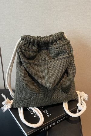 Women's Drawstring Bucket Hat Hoodie with Double Shoulder Bag - Versatile Small Backpack for Travel and Commuting