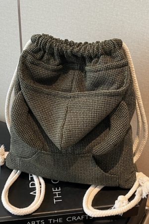 Women's Drawstring Bucket Hat Hoodie with Double Shoulder Bag - Versatile Small Backpack for Travel and Commuting