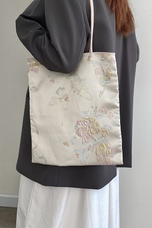 Women's Embroidered Canvas Tote Bag - Chinese Style National Wind Design, Shoulder Handbag for 2025 Fashion Trends