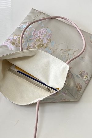 Women's Embroidered Canvas Tote Bag - Chinese Style National Wind Design, Shoulder Handbag for 2025 Fashion Trends