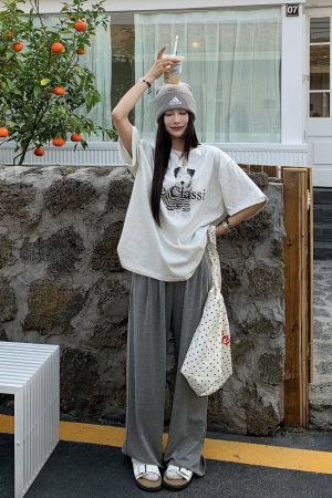 Women's Gray Wide-Leg Pants - Summer Soft Flowy Casual Trousers, Versatile Loose Fit for Effortless Style
