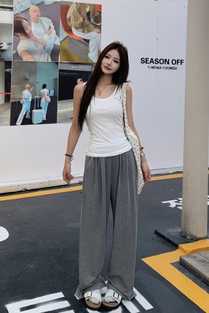 Women's Gray Wide-Leg Pants - Summer Soft Flowy Casual Trousers, Versatile Loose Fit for Effortless Style