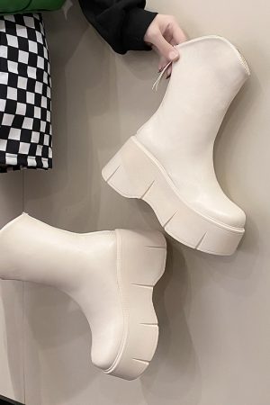 Women's Height-Increasing Martin Boots for Petite, 8cm Thick-Soled, British Style, Trendy Short Boots for Spring and Autumn 2023