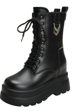 Women's High-Top Martin Boots - Thick-Soled British Style Mid-Calf Ankle Boots for Short Stature, Trendy Spring Autumn Footwear