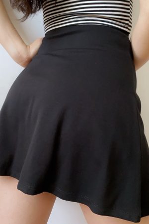 Women's High-Waisted A-Line Black Skirt - Versatile DIY Roman Fabric, Belly-Covering, Slimming Short Skirt