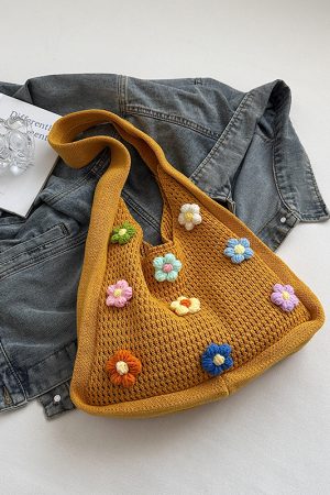 Women's Knitted Yarn Tote Bag - 2025 Trendy Lazy Style Shoulder Bag with Large Capacity for Commuting and Everyday Use