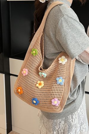 Women's Knitted Yarn Tote Bag - 2025 Trendy Lazy Style Shoulder Bag with Large Capacity for Commuting and Everyday Use