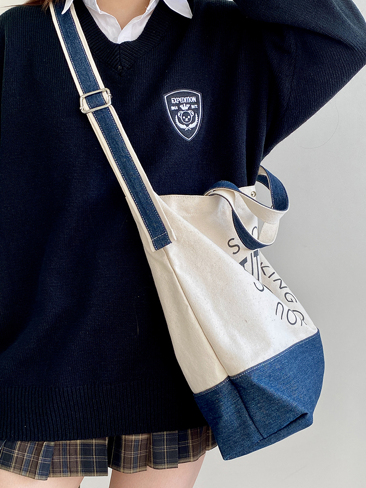 Women's Korean Style Large Capacity Canvas Tote Bag - Casual Handheld & Crossbody Design for College Women's Korean Style Large Capacity Canvas Tote Bag - Casual Handheld & Crossbody Design for College