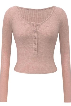 Women's Long Sleeve Slim Fit Button T-Shirt, Sexy Tight-Knit Base Layer Top, Chic Style for Everyday Wear