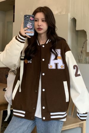 Women's Loose Baseball Jacket - Casual Spring Coat, Versatile Top for Students, Trendy Streetwear Style