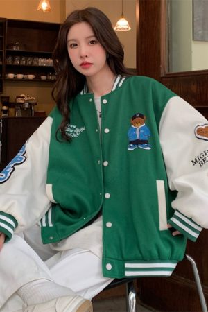Women's Loose Baseball Jacket - Casual Spring Coat, Versatile Top for Students, Trendy Streetwear Style