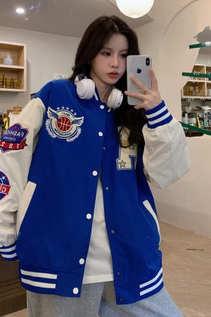 Women's Loose Baseball Jacket - Casual Spring Coat, Versatile Top for Students, Trendy Streetwear Style