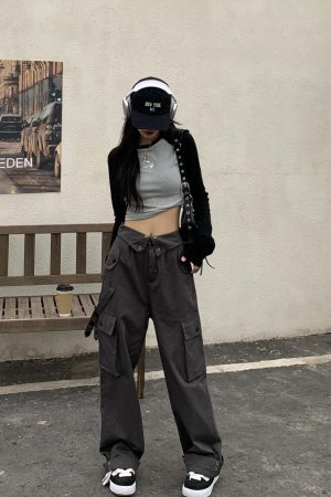 Women's Multi-Pocket Straight Work Pants - Spring Style Casual Waist Flip Cover Trousers for American Street Fashion