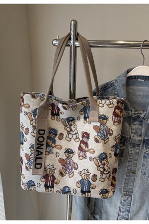 Womenâ€™s Niche Cartoon Canvas Tote Bag â€“ Large Capacity Spring 2025 Commuter Shoulder Bag for Students