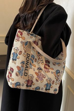 Womenâ€™s Niche Cartoon Canvas Tote Bag â€“ Large Capacity Spring 2025 Commuter Shoulder Bag for Students
