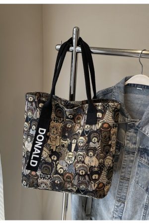 Womenâ€™s Niche Cartoon Canvas Tote Bag â€“ Large Capacity Spring 2025 Commuter Shoulder Bag for Students