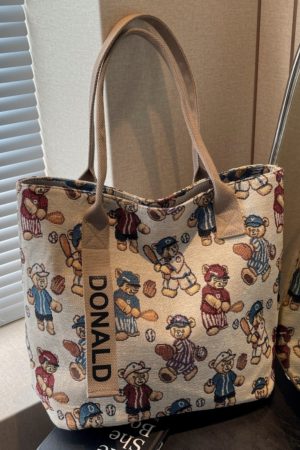 Womenâ€™s Niche Cartoon Canvas Tote Bag â€“ Large Capacity Spring 2025 Commuter Shoulder Bag for Students
