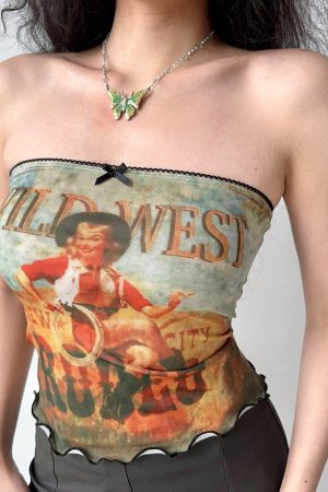 Women's Off-Shoulder Strapless Top - European and American Style Short Printed Wrap Vest for Hot Girl Look