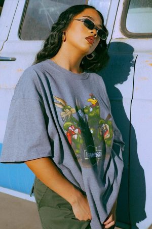 Women's Oversized American Retro Vintage T-Shirt - Trendy Loose Short Sleeve Top for Summer - European and American Style